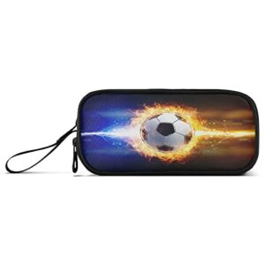 kcldeci powerful lightnings strike burning soccer ball pencil case, big capacity pencil pen case pencil bag pouch holder box for middle/high school office college adult girl and boy