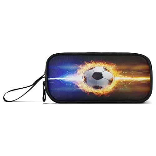 Kcldeci Powerful Lightnings Strike Burning Soccer Ball Pencil Case, Big Capacity Pencil Pen Case Pencil Bag Pouch Holder Box For Middle/High School Office College Adult Girl and Boy