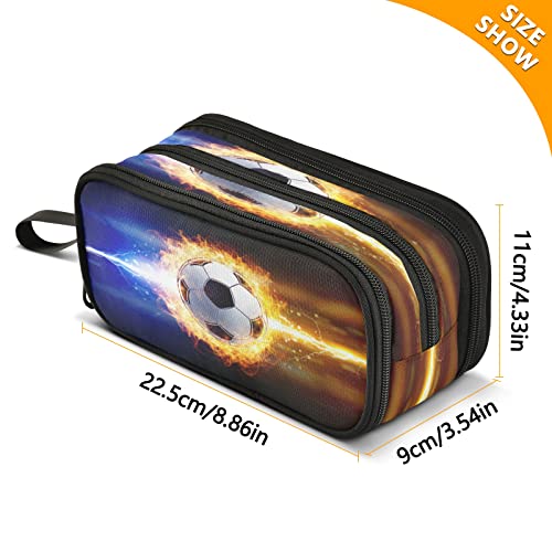 Kcldeci Powerful Lightnings Strike Burning Soccer Ball Pencil Case, Big Capacity Pencil Pen Case Pencil Bag Pouch Holder Box For Middle/High School Office College Adult Girl and Boy