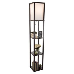 floor lamp-etagere style tall standing with shade led light bulb included-3 tiers storage shelving for accent decor organization-by lavish home(black)