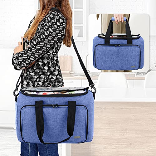 Teamoy Knitting Bag, Yarn Storage Organizer Crochet Bag with Removable Inner Divider for Yarn Skeins, Crochet Hooks, Knitting Needles and Supplies, Bag Only, Dark Blue