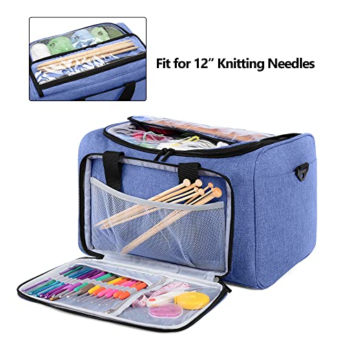 Teamoy Knitting Bag, Yarn Storage Organizer Crochet Bag with Removable Inner Divider for Yarn Skeins, Crochet Hooks, Knitting Needles and Supplies, Bag Only, Dark Blue