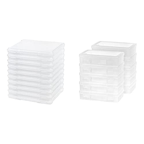 IRIS USA, Inc. IRIS Slim Portable Project Case, 10 Pack, Clear (586390) & Medium Plastic Clear Hobby Modular Craft Supply Art Satchel Storage Box Organizer with snap-Tight Closure Latch, 10 Pack