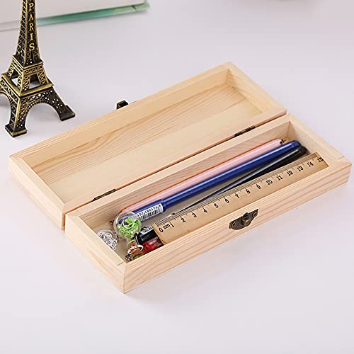 Wooden Stationery Case with Metal Lock,Solid Rectangular DIY Painted Pencil Case Storag (1)