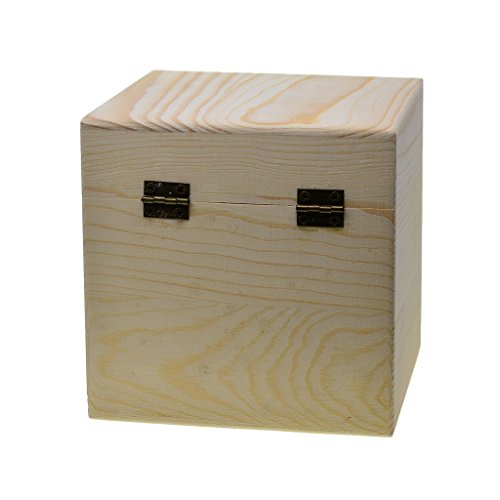 Baoblaze Large Square Unpainted Wooden Storage Box Case for Jewelry Small Gadgets Gift Wood DIY Home Storage Box Natural Wooden Craft Box with Lid Lock DIY Art Craft Accessories