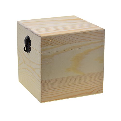 Baoblaze Large Square Unpainted Wooden Storage Box Case for Jewelry Small Gadgets Gift Wood DIY Home Storage Box Natural Wooden Craft Box with Lid Lock DIY Art Craft Accessories