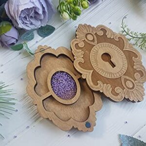 Wooden Embroidery Diamond Painting Accessories Storage Box Beads Organizer with Wooden lid Tray Divider Jewelry Box Needlework Bead Holder (Key)