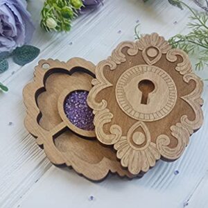 Wooden Embroidery Diamond Painting Accessories Storage Box Beads Organizer with Wooden lid Tray Divider Jewelry Box Needlework Bead Holder (Key)