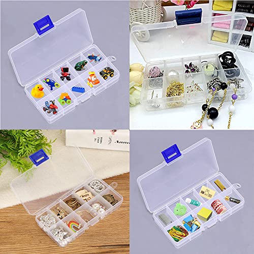 Auniwaig Plastic Jewelry Organizer Box, 10 Grids Jewelry Organizer Plastic Bead Storage Container with Adjustable Dividers, for Beads, Jewelry, Fishing Hook, Letterboard Letters and Small Parts