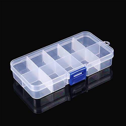 Auniwaig Plastic Jewelry Organizer Box, 10 Grids Jewelry Organizer Plastic Bead Storage Container with Adjustable Dividers, for Beads, Jewelry, Fishing Hook, Letterboard Letters and Small Parts