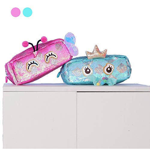 Cute Pencil Case for Kids & Sequin Cosmetic Brush Bag for Women，Reversible Glitter Handbag Makeup Organizer Purse，Travel Storage Pouch (Rose Red Butterfly)