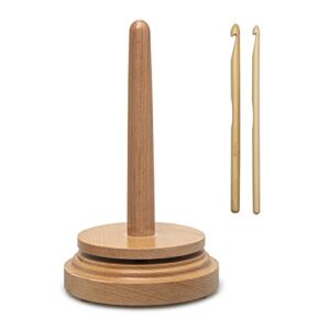 goodropro yarn ball holder – made from sustainable beech wood – helps you in the process of crocheting or knitting – string dispenser – complete with set of 2 bamboo crochet hooks