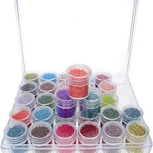 The Beadsmith Personality Case - Clear Storage Organizer Box, 6.4 x 5.4 x 1.25 inches - Includes 30 Small Containers with lids – 1 x 1.1 inches, Bead Holder