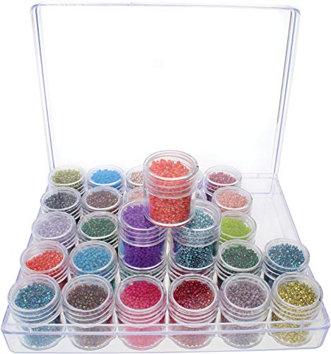 The Beadsmith Personality Case - Clear Storage Organizer Box, 6.4 x 5.4 x 1.25 inches - Includes 30 Small Containers with lids – 1 x 1.1 inches, Bead Holder