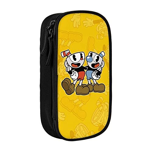 Woodyotime Cuphead Showtime Pencil Case Pouch Multi-Slot Stationery Bag Casual Student Learning Leather Pen Case Makeup Bag Marker Office University