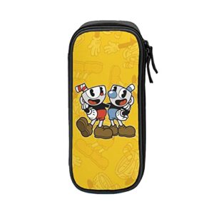 Woodyotime Cuphead Showtime Pencil Case Pouch Multi-Slot Stationery Bag Casual Student Learning Leather Pen Case Makeup Bag Marker Office University