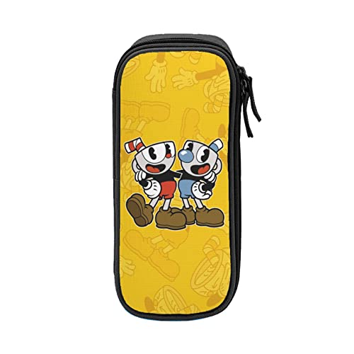 Woodyotime Cuphead Showtime Pencil Case Pouch Multi-Slot Stationery Bag Casual Student Learning Leather Pen Case Makeup Bag Marker Office University