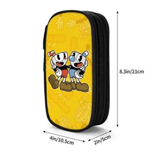 Woodyotime Cuphead Showtime Pencil Case Pouch Multi-Slot Stationery Bag Casual Student Learning Leather Pen Case Makeup Bag Marker Office University