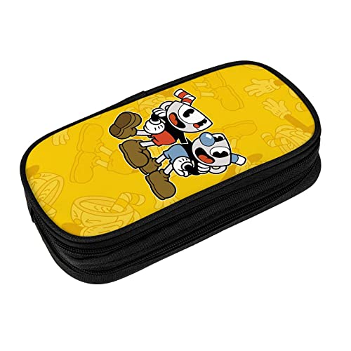 Woodyotime Cuphead Showtime Pencil Case Pouch Multi-Slot Stationery Bag Casual Student Learning Leather Pen Case Makeup Bag Marker Office University