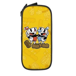 Woodyotime Cuphead Showtime Pencil Case Pouch Multi-Slot Stationery Bag Casual Student Learning Leather Pen Case Makeup Bag Marker Office University