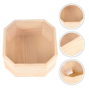 Cabilock Unfinished Wooden Box Rustic Wood Octagon Storage Organizer Container Craft Box for DIY Craft Collectibles Home Venue Desktop Drawer Decor Succulent Pot S