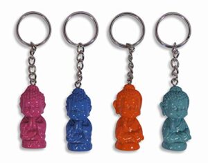 buddha keychain key ring assorted happy praying blessing (set of 4)