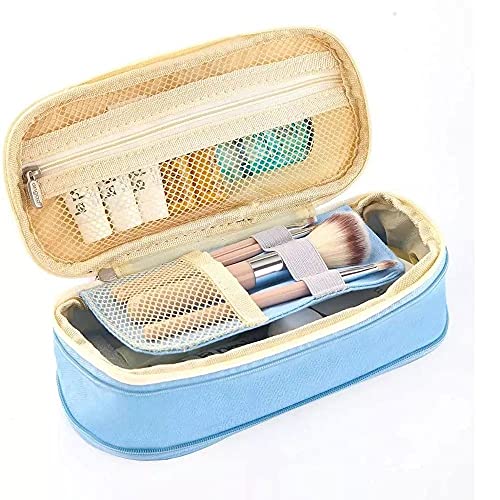 JIAXIAO Canvas Pencil Box,School Travel Bags Pen Bag Fold Pencil Bag for Student Classic Pocket Cosmetic Bag Pencil Case Pens Holder(Deep Blue)