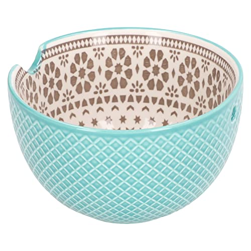 Ceramic Knitting Yarn Bowl Holder, Handmade Yarn Storage Bowl with Holes 6.1 X 3.7In DIY Crocheting Knitting Bowl Wool Holder for Crochet Knitting Gift for Moms and Grandmothers(Blue)