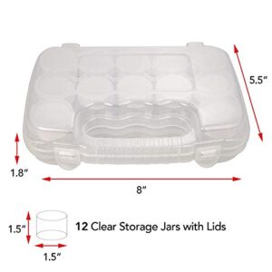 The Beadsmith Personality Case - Clear Storage Organizer Box, 8 x 8.5 x 1.75 inches - Includes 12 Small Containers with lids – 1.5 x 1.5 inches, Molded Case with Built-in Handle