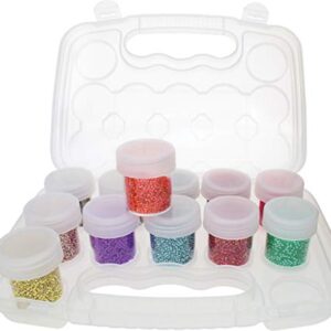 The Beadsmith Personality Case - Clear Storage Organizer Box, 8 x 8.5 x 1.75 inches - Includes 12 Small Containers with lids – 1.5 x 1.5 inches, Molded Case with Built-in Handle