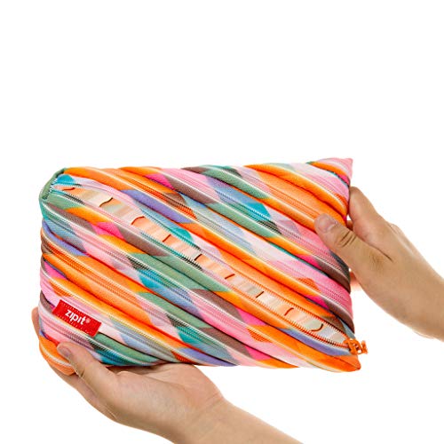 ZIPIT Colorz Large Pencil Case for Girls, Large Capacity Pouch, Holds Up to 60 Pens, Made of One Long Zipper! (Triangles)