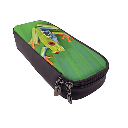 DCARSETCV Animal Frog Green Leaf Leaves Pencil Case Cute Pen Pencil Case Pu Leather Flip Pencil Pouch Office Pencil Box Bag Gifts For Adults Teen School Girls Boys