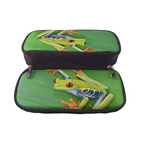DCARSETCV Animal Frog Green Leaf Leaves Pencil Case Cute Pen Pencil Case Pu Leather Flip Pencil Pouch Office Pencil Box Bag Gifts For Adults Teen School Girls Boys