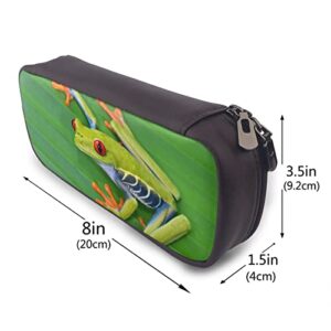 DCARSETCV Animal Frog Green Leaf Leaves Pencil Case Cute Pen Pencil Case Pu Leather Flip Pencil Pouch Office Pencil Box Bag Gifts For Adults Teen School Girls Boys