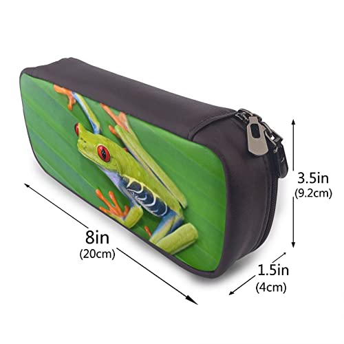 DCARSETCV Animal Frog Green Leaf Leaves Pencil Case Cute Pen Pencil Case Pu Leather Flip Pencil Pouch Office Pencil Box Bag Gifts For Adults Teen School Girls Boys