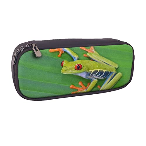 DCARSETCV Animal Frog Green Leaf Leaves Pencil Case Cute Pen Pencil Case Pu Leather Flip Pencil Pouch Office Pencil Box Bag Gifts For Adults Teen School Girls Boys