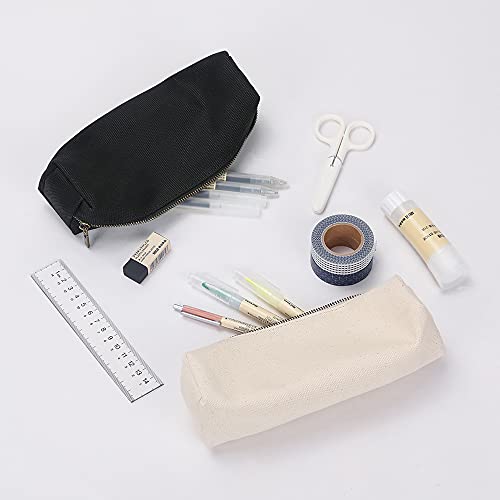 【YONBEN】Canvas pencil case cartuchera para poner boligrafo stationery bag pencil case storage cosmetic bag (Beige, S)