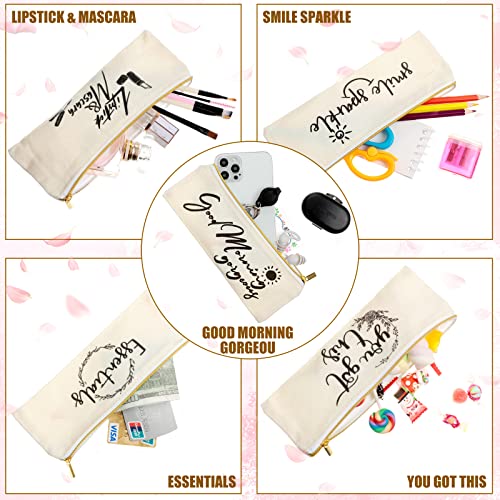 10 Pieces Canvas Pencil Bag with Zipper Canvas Pen Pouch Makeup Bag Pencil Case Cosmetic Bag Travel for Office and Back to School, 7.9 x 3 inch