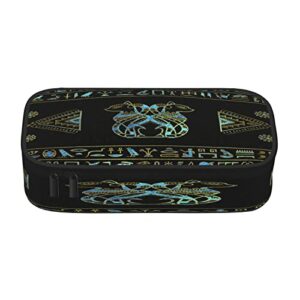 Egyptian Cats Hieroglyphs Gold Blue Large-Capacity Pencil Case Storage Bag Desk Storage Box Double Zipper Pencil Case Multifunctional Ladies Cosmetic Bag