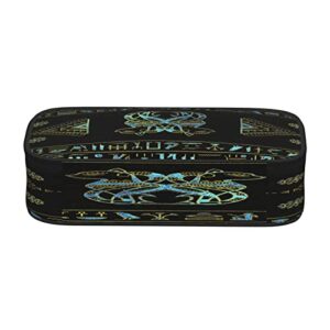 Egyptian Cats Hieroglyphs Gold Blue Large-Capacity Pencil Case Storage Bag Desk Storage Box Double Zipper Pencil Case Multifunctional Ladies Cosmetic Bag