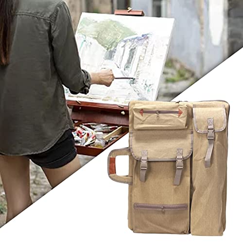 Deevoka Art Portfolio Case Sketch Bag Sketchbook Organizer Mix Tray Artist Carrying Bag Backpack Storage for Artwork Painting Tool Paint Brushes, Khaki