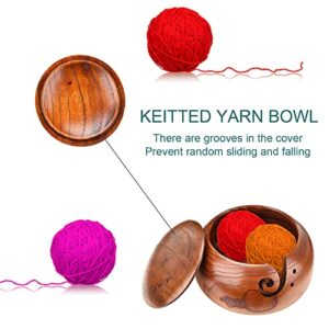 MOOVGTP Wooden Yarn Bowl, Crochet Yarn Holder with Lid Knitting Storage Holder Yarn Bowl Organizer Crochet Wool Storage Basket for Knitting and Crochet