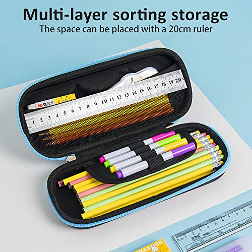 FITATHER Pencil Case, Large Capacity Pencil Pouch with 3D Stereo Cartoon Pattern, Multi-Functional EVA Cute Pencil Pen Bag Aesthetic School Supplies Office Organizer for Teens Boys Girls Adults(Blue)