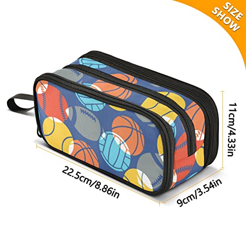 Vnurnrn Sports Balls Pencil Case Large Big Capacity Pen Case 3 Compartments Pencil Bag for Girls Boys Travel Bag Stationery Bag for College School Travel Kids Teens