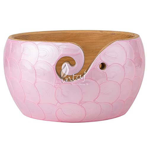 INTAJ Handmade Wooden Yarn Bowl for Knitting Crocheting - Exquisite Rosewood Yarn Storage Bowl Handcrafted - Christmas Gift (XL (7" Dia x 4"H), Rose Gold Pink)