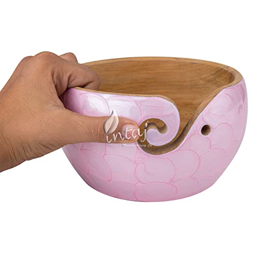 INTAJ Handmade Wooden Yarn Bowl for Knitting Crocheting - Exquisite Rosewood Yarn Storage Bowl Handcrafted - Christmas Gift (XL (7" Dia x 4"H), Rose Gold Pink)