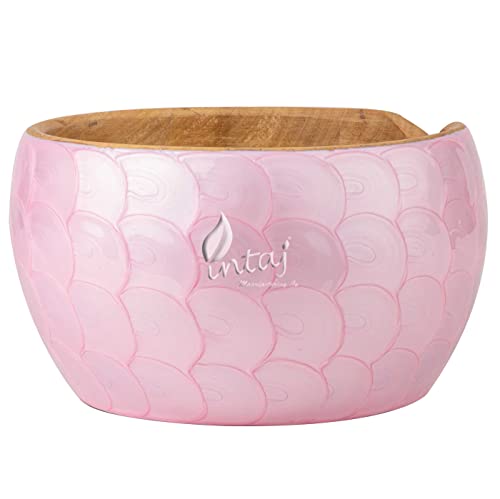 INTAJ Handmade Wooden Yarn Bowl for Knitting Crocheting - Exquisite Rosewood Yarn Storage Bowl Handcrafted - Christmas Gift (XL (7" Dia x 4"H), Rose Gold Pink)