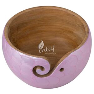 INTAJ Handmade Wooden Yarn Bowl for Knitting Crocheting - Exquisite Rosewood Yarn Storage Bowl Handcrafted - Christmas Gift (XL (7" Dia x 4"H), Rose Gold Pink)