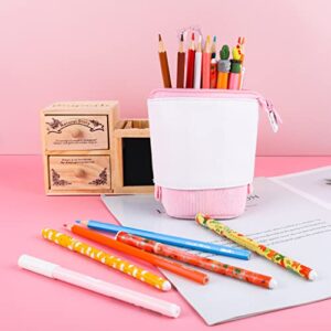 Oyachic Stand up Pencil Case Standing Pencil Holder Transformer Pencil Pouch Telescopic Pen Bag Cute Makeup Bag Cosmetic Organizer Bag Stationery Box for Women (Pink)