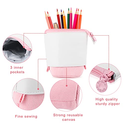 Oyachic Stand up Pencil Case Standing Pencil Holder Transformer Pencil Pouch Telescopic Pen Bag Cute Makeup Bag Cosmetic Organizer Bag Stationery Box for Women (Pink)